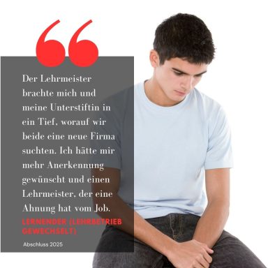 Jugendlicher mit negativem Feedback zum Ausbildungsbetrieb